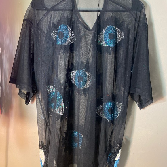 Discount Universe Med Large Australian Designer Art Piece Rare Sequin Eye Blouse - Picture 4 of 7